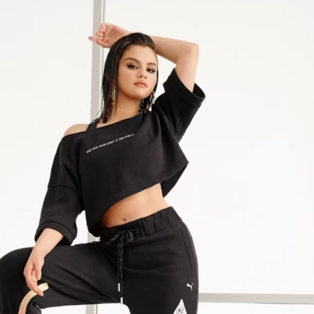PUMA X Selena Gomez Cropped Sweatshirt Small Black Short Sleeve Top‌